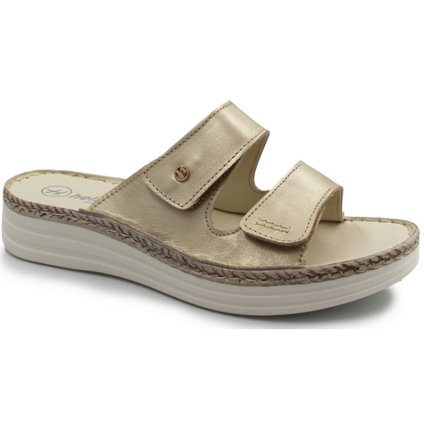 Klapki dla kobiet do pracy na lato wakacje skórzane Helios 122 złoty