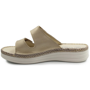 Klapki dla kobiet do pracy na lato wakacje skórzane Helios 122 złoty