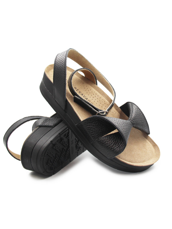 Damskie Sandały z Kokardą Czarne Zapinane na Nodze Batz Summer Geisha