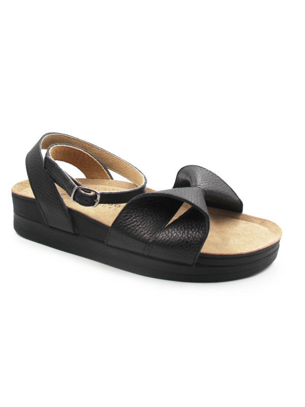 Damskie Sandały z Kokardą Czarne Zapinane na Nodze Batz Summer Geisha