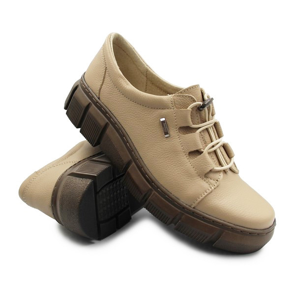 Damskie Buty Skórzane Eleganckie Na Jesień Beżowe Helios 407