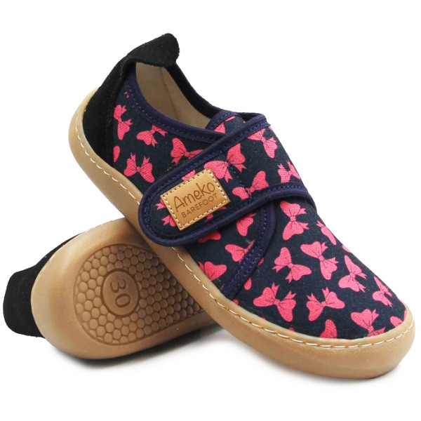 Kapcie Dla Dziewczynki Do Szkoły i Przedszkola Barefoot Ameko Piko Kokardki