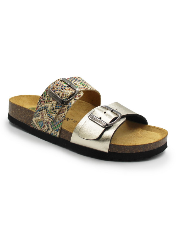 Klapki damskie złote do pracy na lato Dr Brinkmann 700067-82