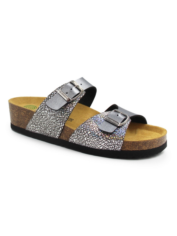 Klapki damskie na wakacje z metalicznym wzorem Dr Brinkmann 701164-09