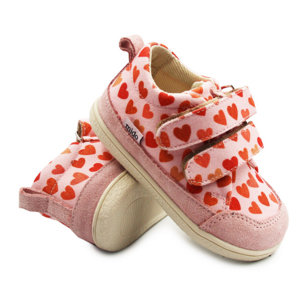 Wiosenne Buty Dla Dziewczynki Różowe w Serduszka Półbuty Barefoot Mido 181 Love Rose