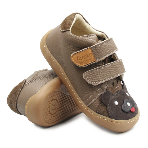 Chłopięce Buty Na Jesień Półbuty z Misiem Barefoot Ameko Otis Lion Taupe