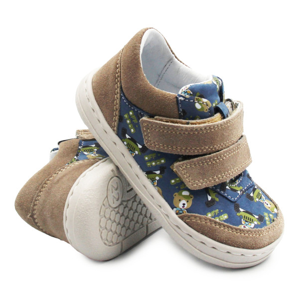 Dziecięce Buty Wiosenne Na Rzep Barefoot w Misie Jamet 1126 Niebieski Miś