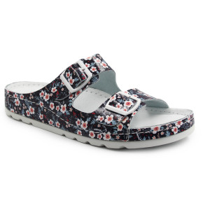 Klapki Damskie Do Pracy Ze Skóry Naturalnej Helios 288 w Kwiaty