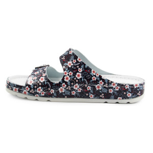 Klapki Damskie Do Pracy Ze Skóry Naturalnej Helios 288 w Kwiaty