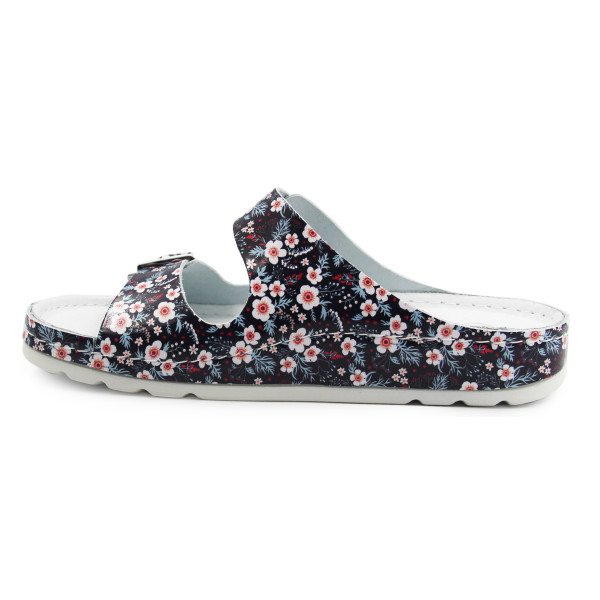 Klapki Damskie Do Pracy Ze Skóry Naturalnej Helios 288 w Kwiaty