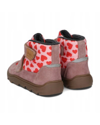 Różowe Buty Dla Dziewczynki Ocieplane za Kostkę Barefoot Ameko Elon Hearts
