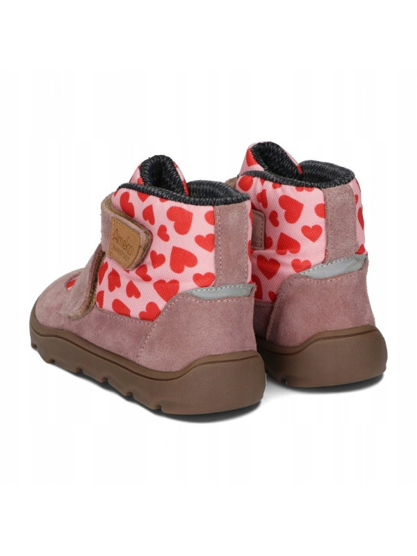 Różowe Buty Dla Dziewczynki Ocieplane za Kostkę Barefoot Ameko Elon Hearts