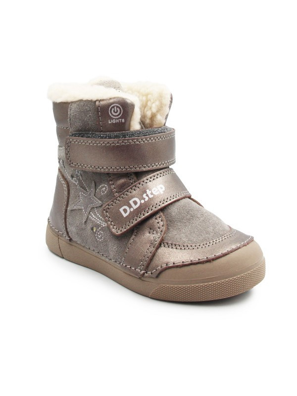 Dziewczęce Buty Zimowe Ocieplane LED Futerko DD STEP W068-52745AM Bronze