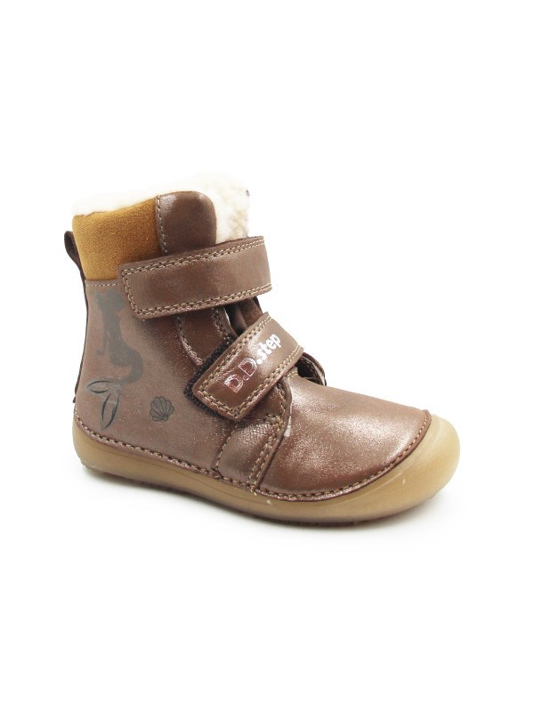 Zimowe Buty Dla Dziewczynki Świecące w Ciemności Barefoot DD STEP W063-52263BM Chocolate