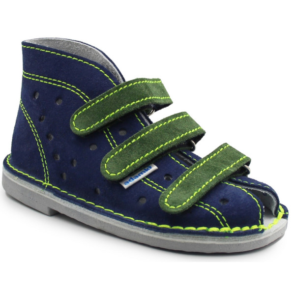 Korekcyjne sandały do szkoły i przedszkola dla chłopca Adamki 012 granat zielony