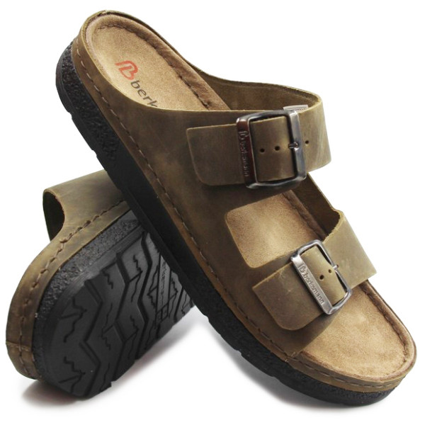 Klapki męskie na lato ze skóry naturalnej Berkemann Adam 01950-405