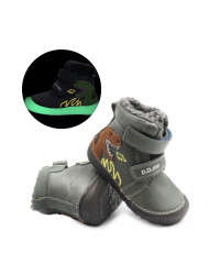 Chłopięce Buty Zimowe Barefoot z Dinozaurem Świecące w Ciemności D.D.STEP W073-52943AT Emerald
