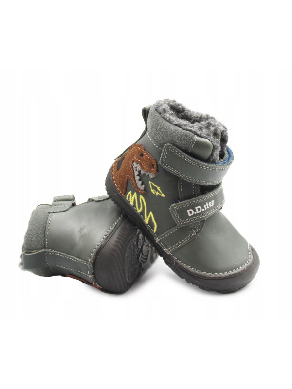 Chłopięce Buty Zimowe Barefoot z Dinozaurem Świecące w Ciemności D.D.STEP W073-52943AT Emerald