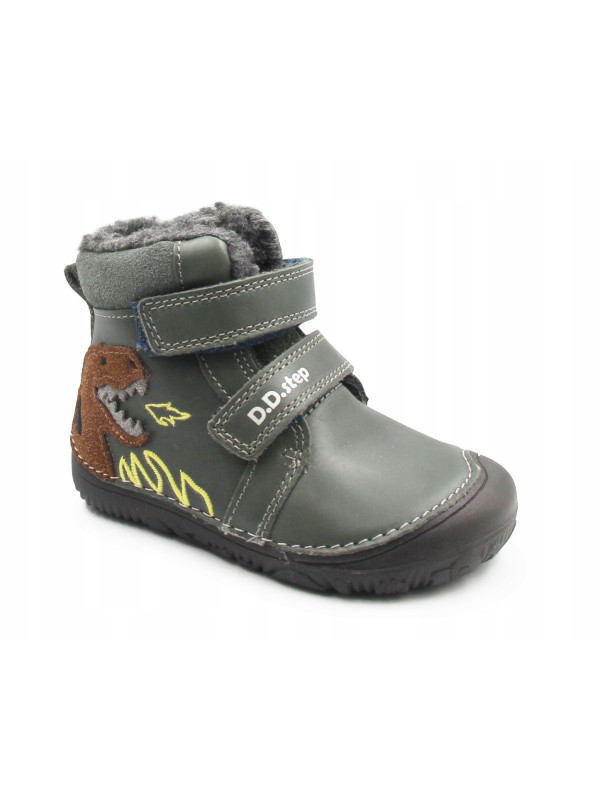 Chłopięce Buty Zimowe Barefoot z Dinozaurem Świecące w Ciemności D.D.STEP W073-52943AT Emerald