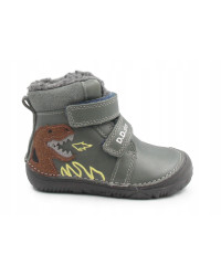 Chłopięce Buty Zimowe Barefoot z Dinozaurem Świecące w Ciemności D.D.STEP W073-52943AT Emerald