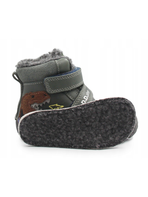 Chłopięce Buty Zimowe Barefoot z Dinozaurem Świecące w Ciemności D.D.STEP W073-52943AT Emerald