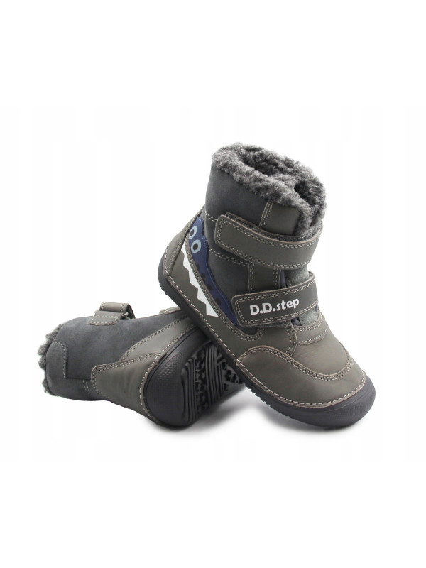 Buty Chłopięce Ocieplane Na Zimę z Krokodylem Barefoot D.D.STEP W063-52415AM Dark Grey