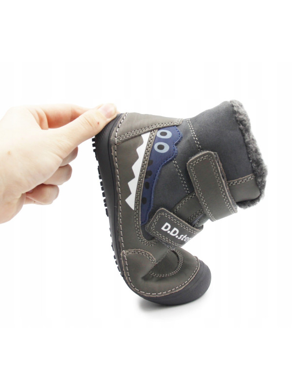 Buty Chłopięce Ocieplane Na Zimę z Krokodylem Barefoot D.D.STEP W063-52415AM Dark Grey
