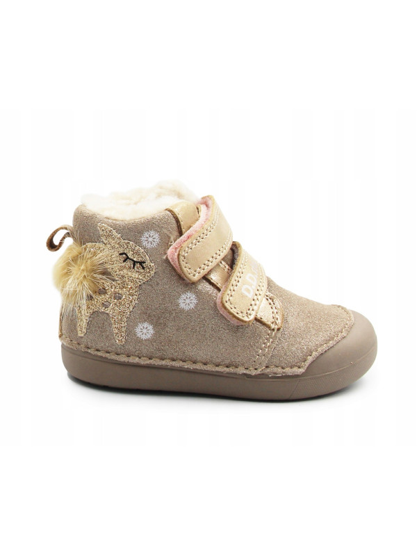 Dziewczęce Buty Na Zimę Ocieplane Futerkiem z Sarenką DD STEP W066-52733T Mocha