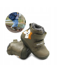 Chłopięce Buty Zimowe z Liskiem Barefoot D.D.STEP W070-52301BV Khaki