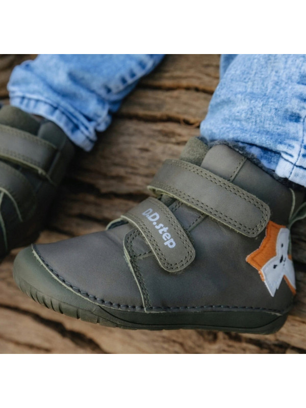 Chłopięce Buty Zimowe z Liskiem Barefoot D.D.STEP W070-52301BV Khaki