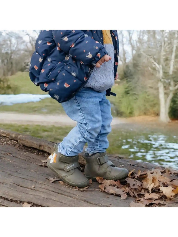 Chłopięce Buty Zimowe z Liskiem Barefoot D.D.STEP W070-52301BV Khaki