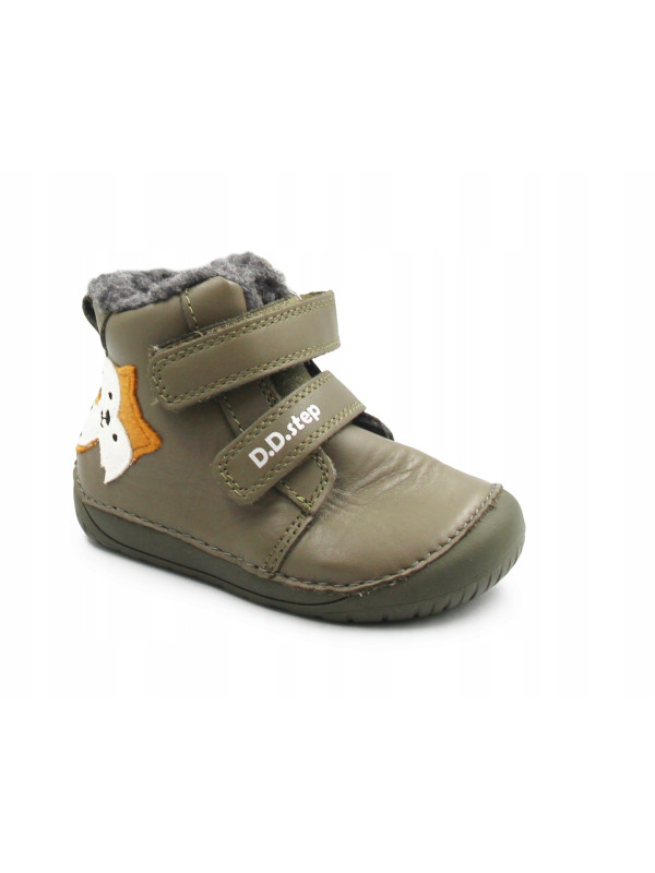 Chłopięce Buty Zimowe z Liskiem Barefoot D.D.STEP W070-52301BV Khaki