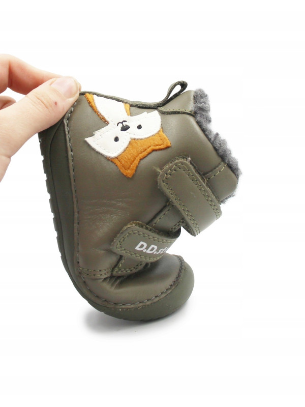 Chłopięce Buty Zimowe z Liskiem Barefoot D.D.STEP W070-52301BV Khaki