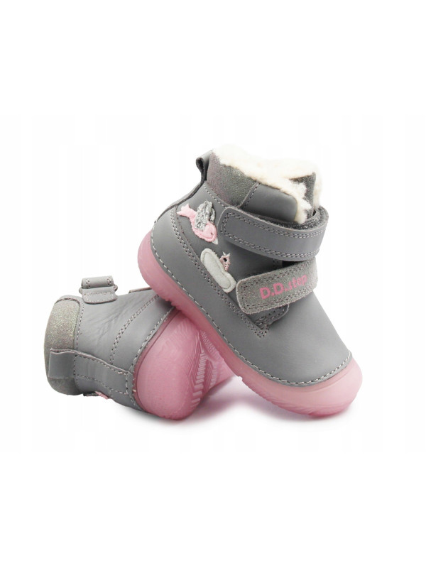 Dziecięce Buty Zimowe Dla Dziewczynek Świecące w Ciemności Szary Róż D.D.STEP W082-52314B Grey