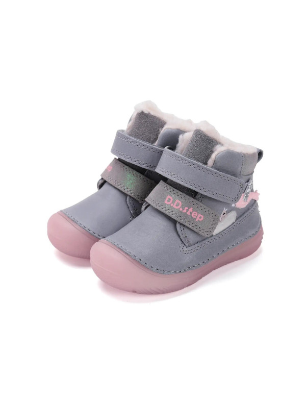 Dziecięce Buty Zimowe Dla Dziewczynek Świecące w Ciemności Szary Róż D.D.STEP W082-52314B Grey