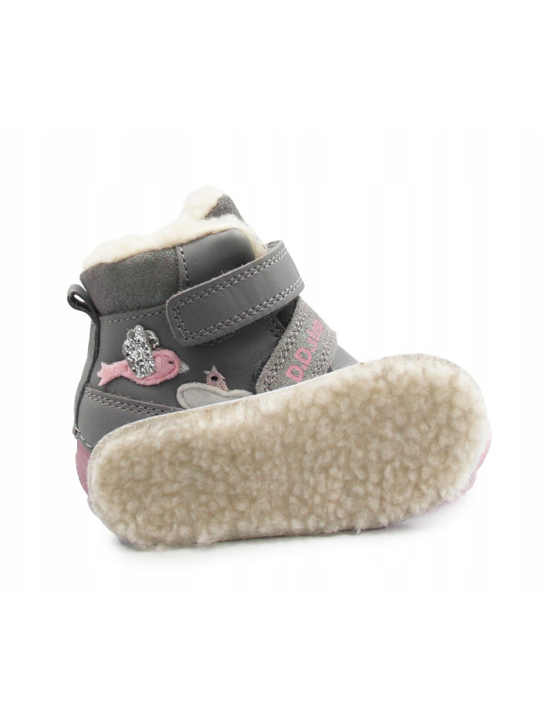 Dziecięce Buty Zimowe Dla Dziewczynek Świecące w Ciemności Szary Róż D.D.STEP W082-52314B Grey
