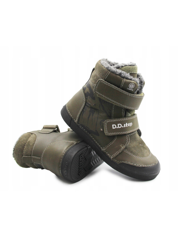 Chłopięce Buty Zimowe Świecące LED DD STEP W068-52998L Khaki