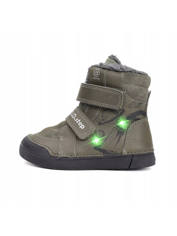 Chłopięce Buty Zimowe Świecące LED DD STEP W068-52998L Khaki