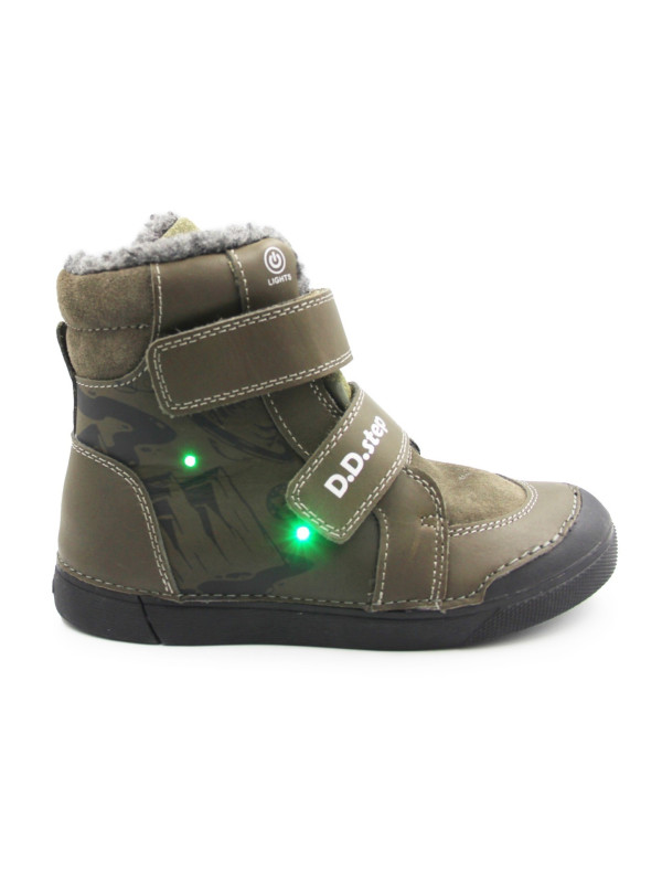 Chłopięce Buty Zimowe Świecące LED DD STEP W068-52998L Khaki