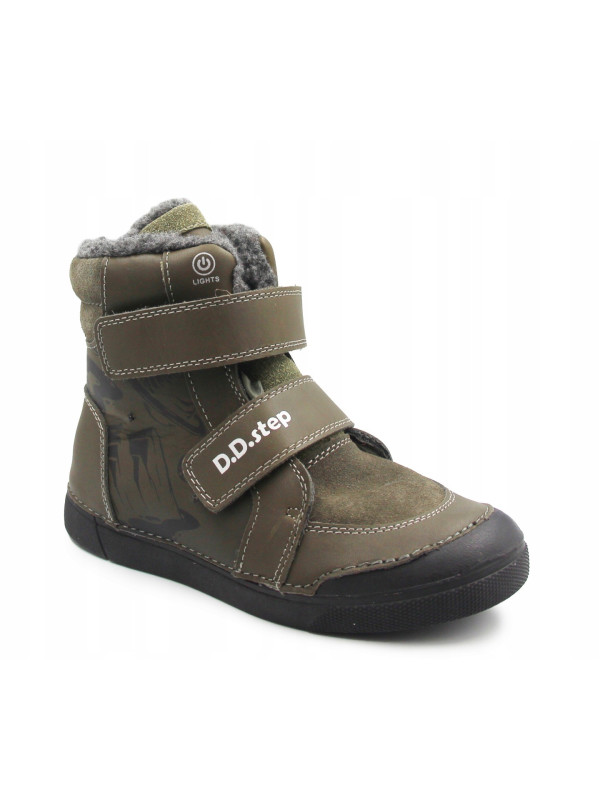 Chłopięce Buty Zimowe Świecące LED DD STEP W068-52998L Khaki