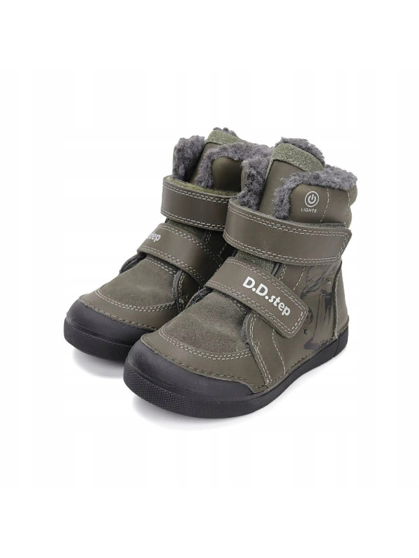 Chłopięce Buty Zimowe Świecące LED DD STEP W068-52998L Khaki