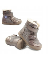 Dziewczęce Buty Zimowe Ocieplane LED Futerko DD STEP W068-52745AM Bronze