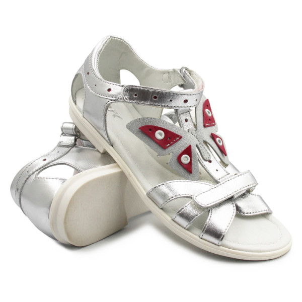 Sandały Dziewczęce Na Lato Srebrne z Motylkiem Bartek w-39209/12d