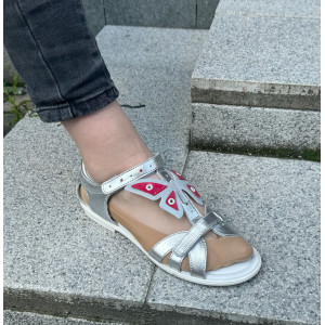 Sandały Dziewczęce Na Lato Srebrne z Motylkiem Bartek w-39209/12d