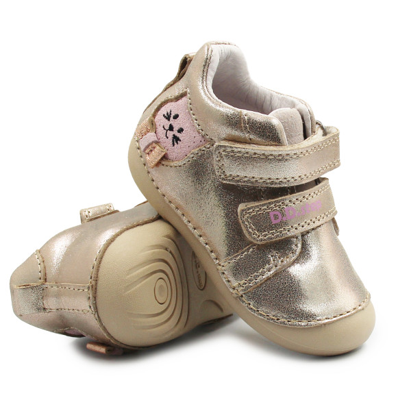 Buty Dla Dziewczynek Na Wiosnę z Kotkiem Na Rzep DD STEP S015-52412B Champagne
