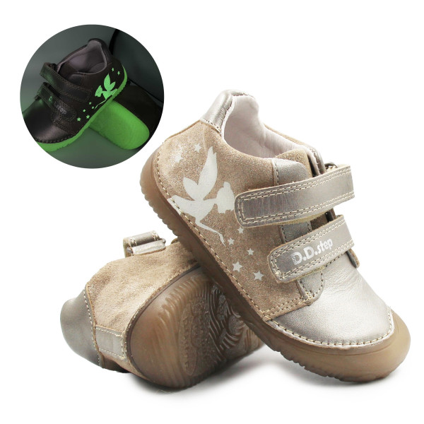 Półbuty Dla Dziewczynek Świecące w Ciemności Barefoot DD STEP S073-52165BM Champagne