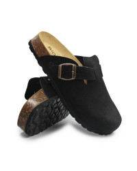 Klapki damskie ze skóry naturalnej na lato BIO 73968-03 CASANDRA SUEDE negro