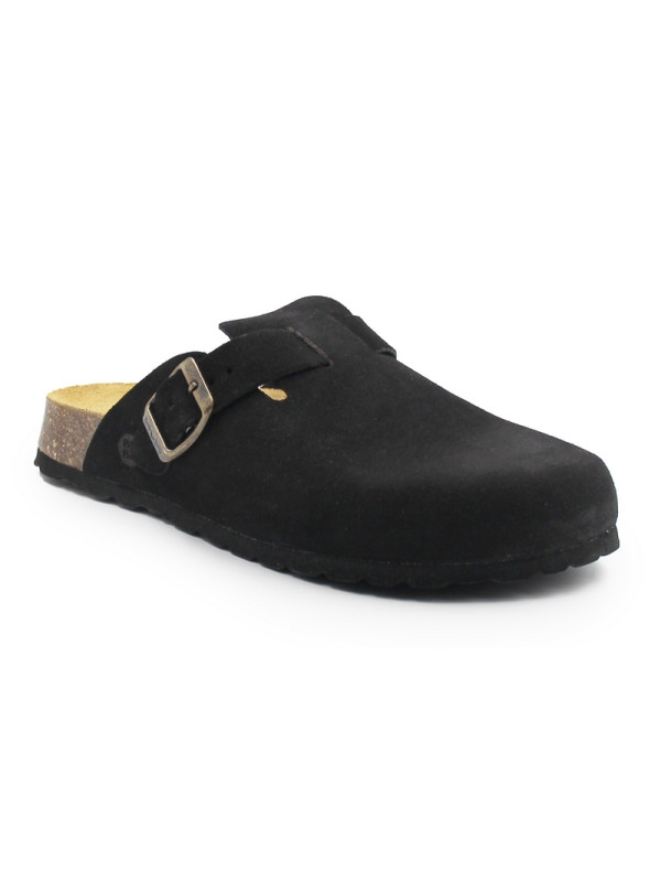 Klapki damskie ze skóry naturalnej na lato BIO 73968-03 CASANDRA SUEDE negro