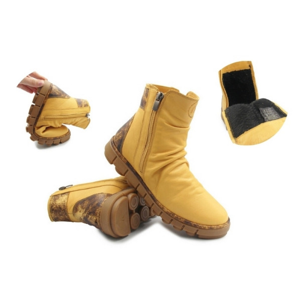 Buty damskie na jesień zimę ze skóry naturalnej Manitu 990678-06 gelb