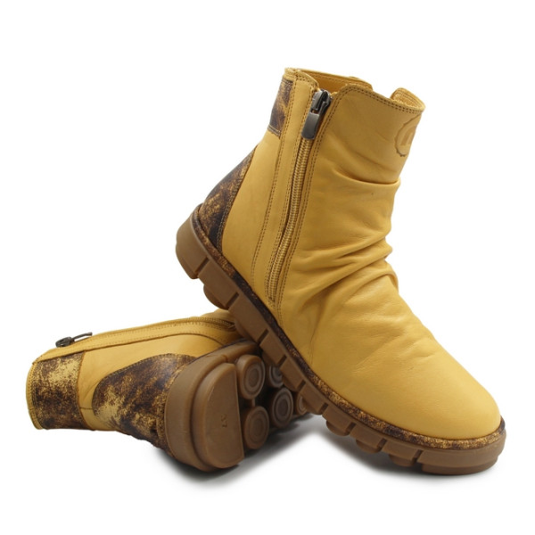 Buty damskie na jesień zimę ze skóry naturalnej Manitu 990678-06 gelb